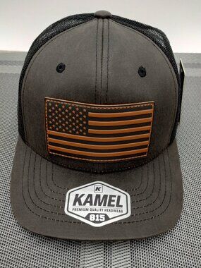 Kamel American Flag Patch Trucker Hat Grey Black Brown NWT